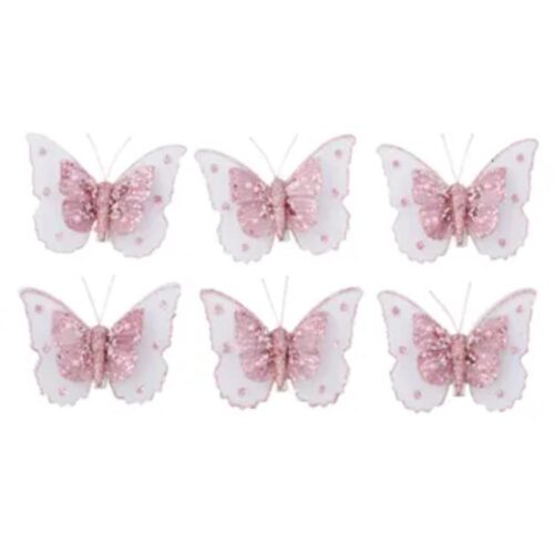 Butterfly Clip On Pink Set of 6