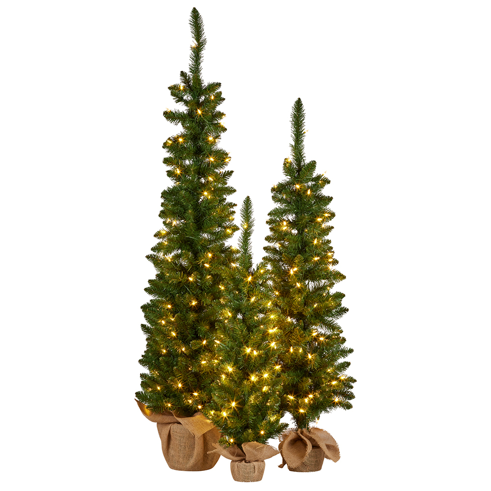 Set of 3 Pre Lit Green Trees