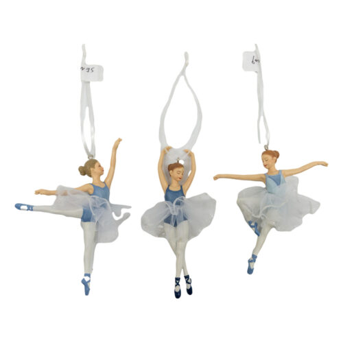 Ballerina Hanging Ornament Blue/White 3 Asst