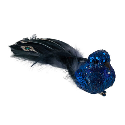 Bird Clip On Glitter with Jewel Tail Blue