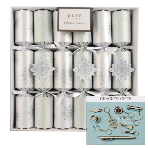 Bon-Bons - 6 White/Silver with Snowflake - Platinum Crackers