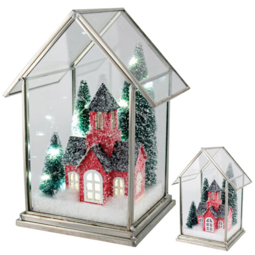 LED Red Chalet Winter Scene Small