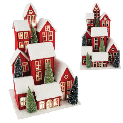 LED Red Village Scene