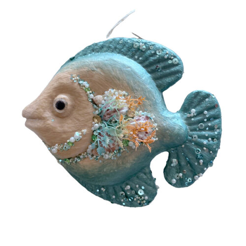Fish Hanging Ornament Aqua/Coral