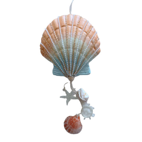 Scallop Hanging Ornament Coral/Aqua