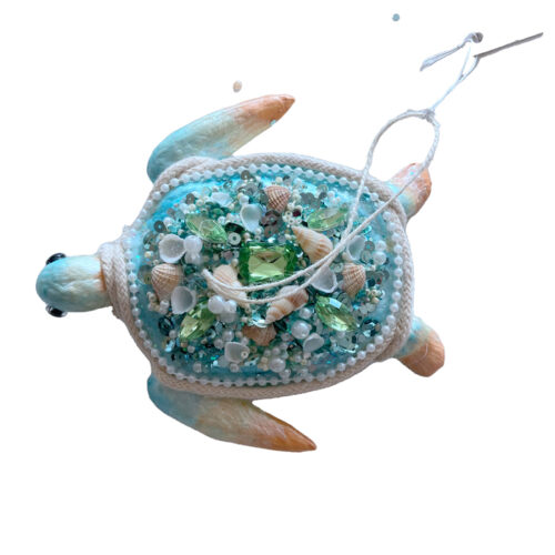 Turtle Hanging Ornament Coral/Aqua