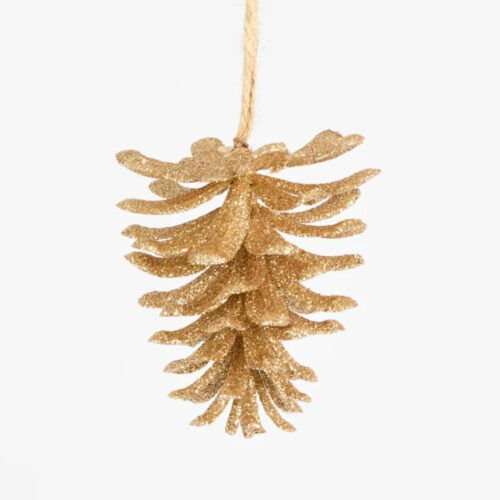 Glittery Pinecone Hanging Ornament Gold