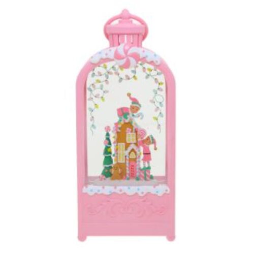Glitter Globe Candy Land Elves with House Pink