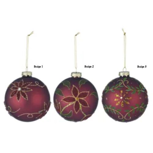 Bauble Glitter Matt Burgundy 3 Asst