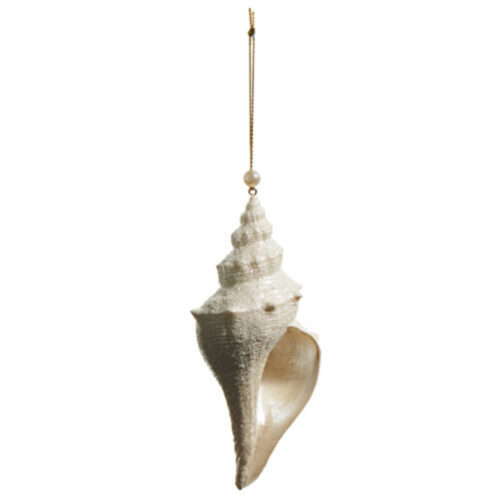 Conch Shell Hanging Ornament Glitter Ivory