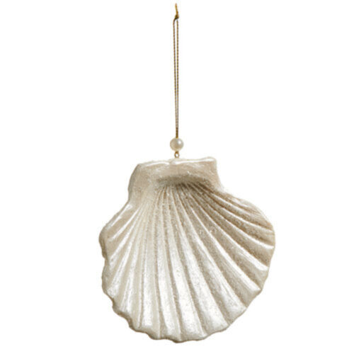Clam Hanging Ornament Glitter Ivory
