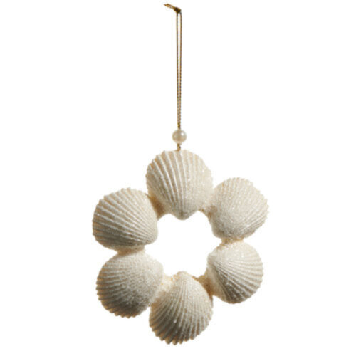 Shell Wreath Hanging Ornament Glitter Ivory