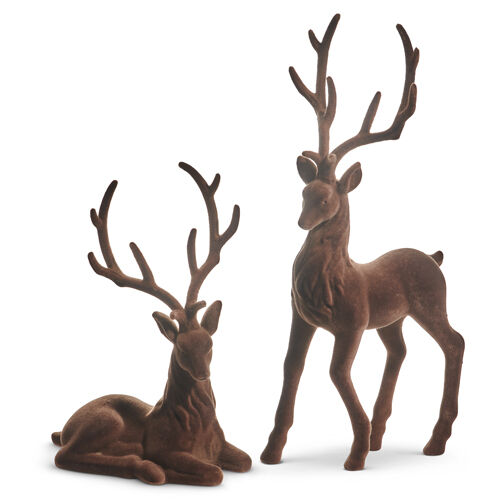 Holly & Pine, Flocked Brown Deer Set 2