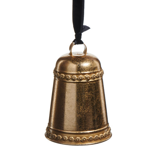 "Deck the Halls" Gold Bell Hanging Ornament Small