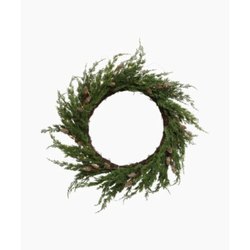 Cedar & Pinecone Wreath with Lights, 65cm