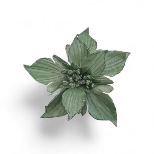 Poinsettia Clip on - Mint Stripe Glitter Edge