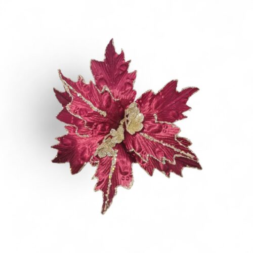 Poinsettia Clip On - Burgundy Champagne Glitter