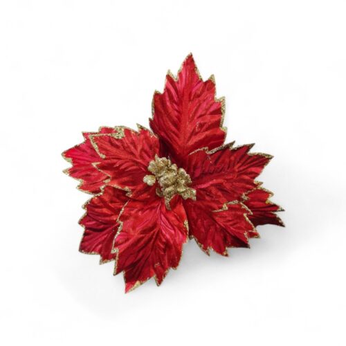 Poinsettia Clip On - Red/Gold Crinkle
