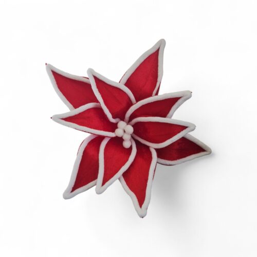 Poinsettia Clip On - Red White Fluffy Edge