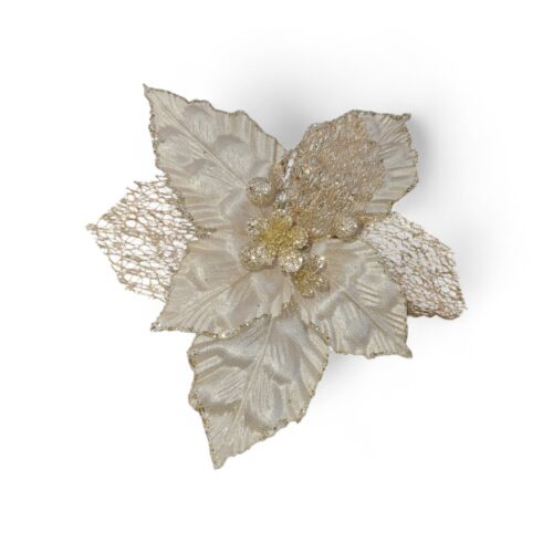 Poinsettia Clip On - Champagne Net Leaf
