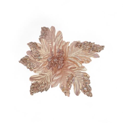 Poinsettia Clip On - Musk Pink Glitter Tips