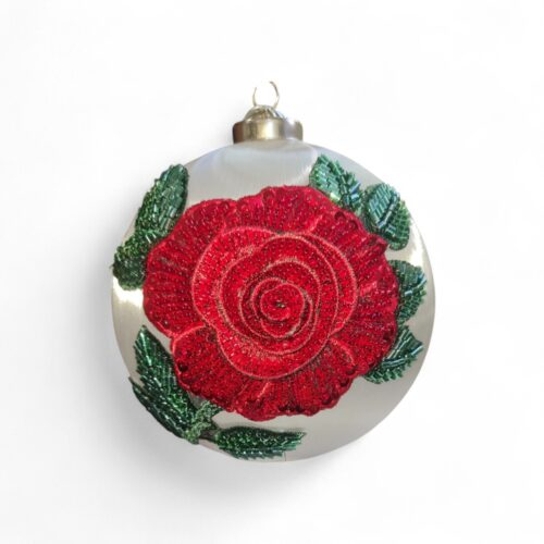 Bauble Satin Wrap White Red Beaded Rose