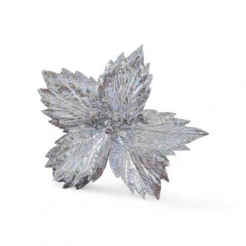 Poinsettia Clip On - Silver Swirl