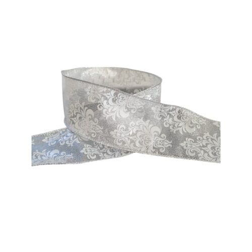 Ribbon Wire Edge - Silver Glitter with White Embossing