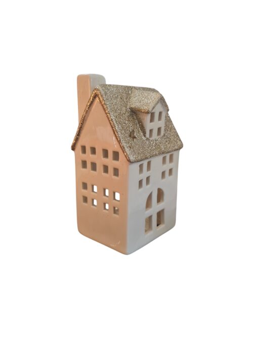 Ceramic Tea Light House with Champagne Roof
