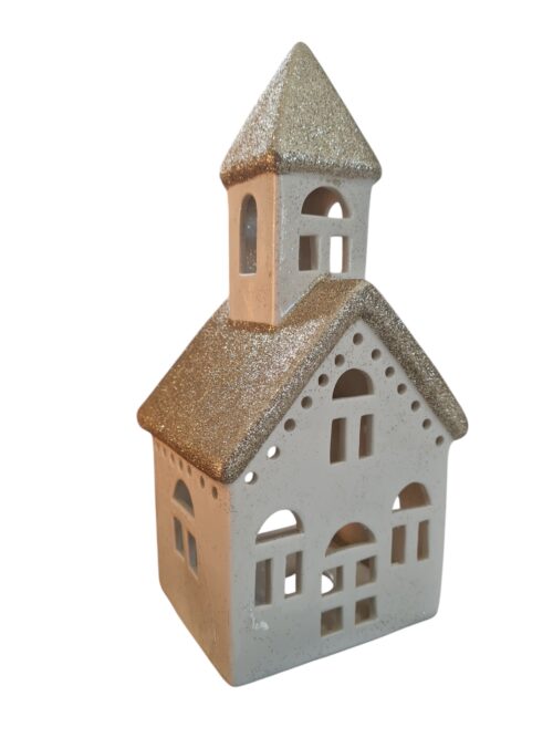 Ceramic Tea Light Church with Champagne Roof