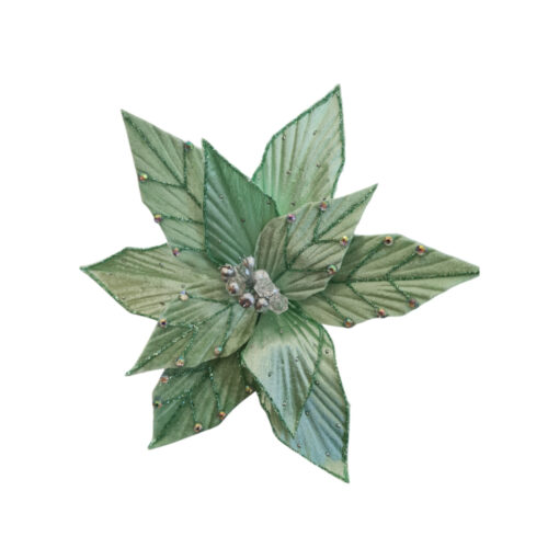 Poinsettia Clip On - Mint with Diamontes