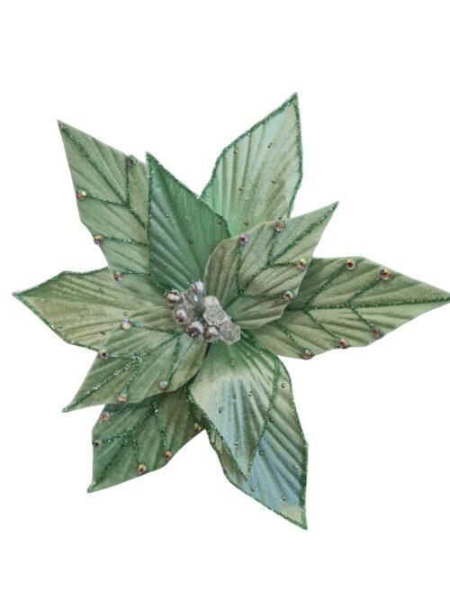 Poinsettia Clip On - Mint with Diamontes