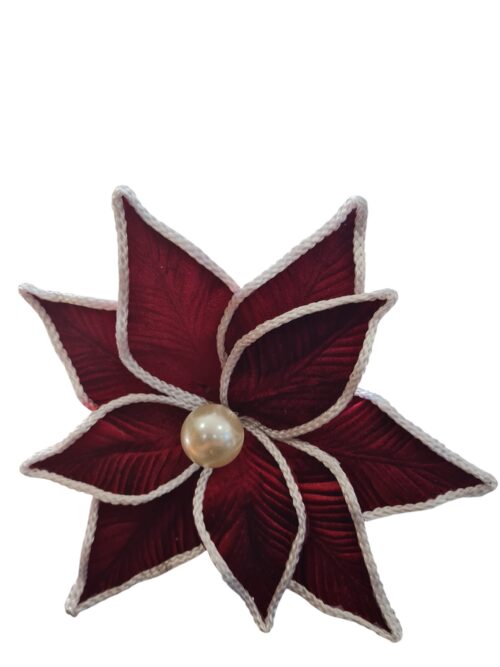 Poinsettia Clip On - Deep Red with Pearl Centre