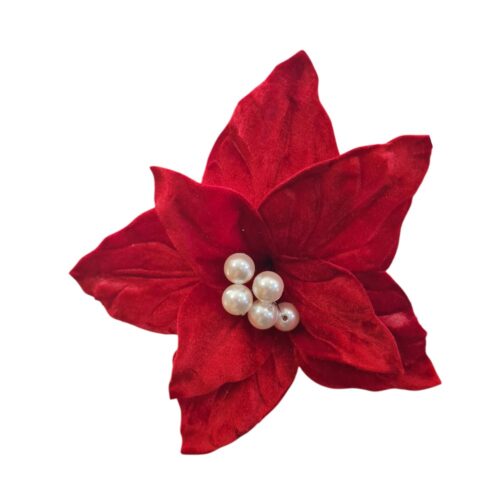 Poinsettia Clip On - Red with Pearl Centre