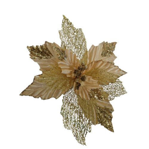Poinsettia Clip On - Gold with Net Petal