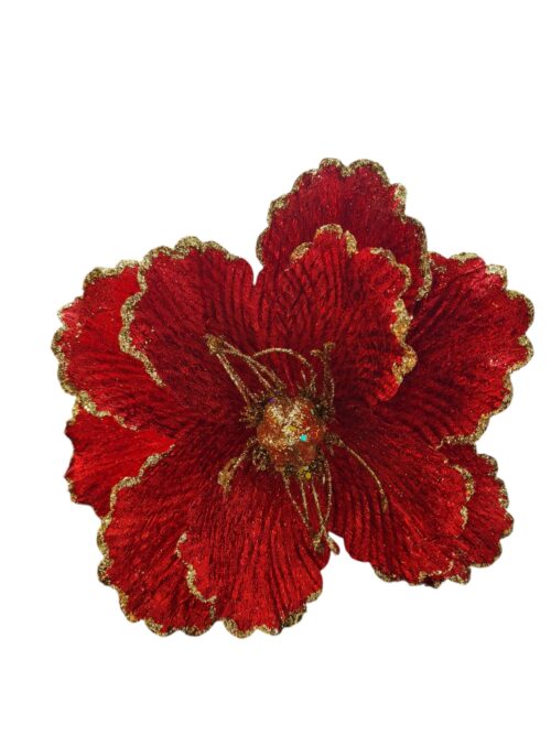 Magnolia Clip On - Metallic Red with Gold Edge
