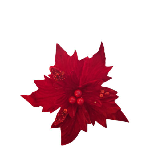 Poinsettia Clip On - Red with Sequin Cluster