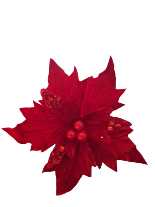 Poinsettia Clip On - Red with Sequin Cluster