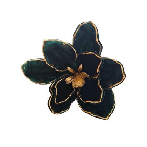 Magnolia Clip On - Emerald Green with Gold Piped Edge