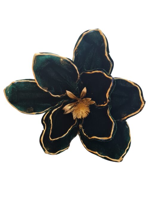 Magnolia Clip On - Emerald Green with Gold Piped Edge