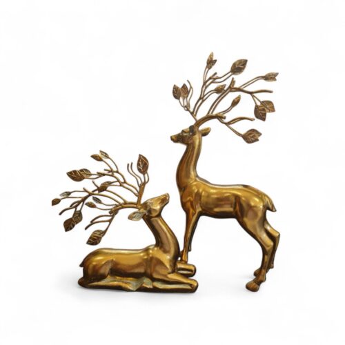 Deer with Leaf Antlers Set of 2 Gold