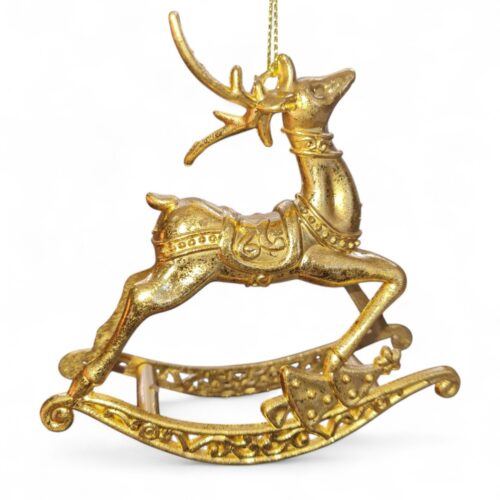 Rocking Deer Hanging Ornament Gold