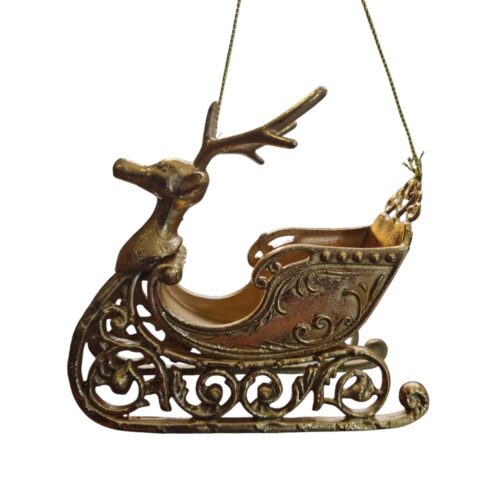 Deer Sleigh Hanging Ornament Gold