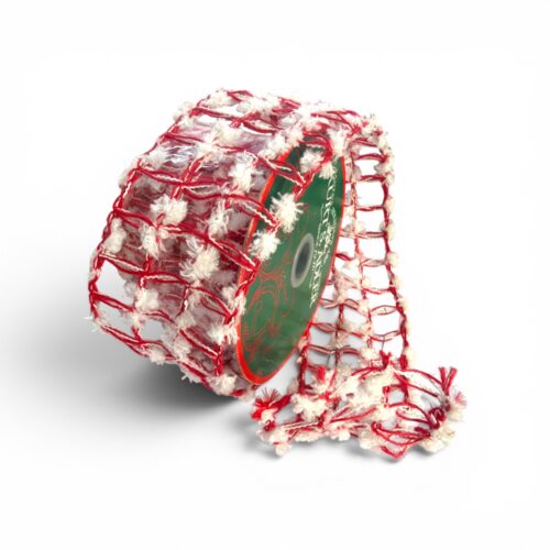 Ribbon: Knit with Red & White Window Face Ribbon, Double Wired