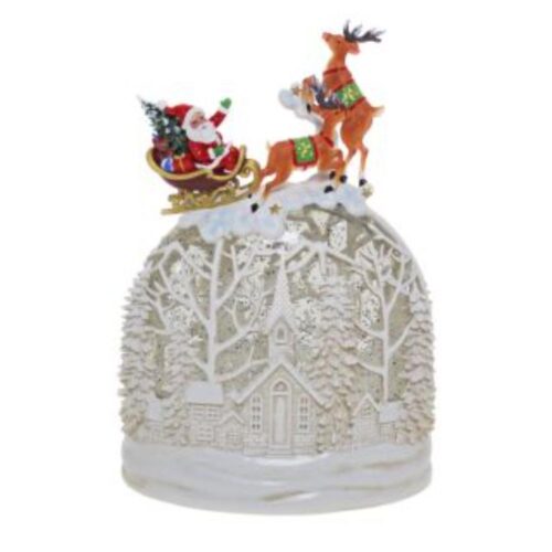 LED Glitter Globe Winter Village with Santa & Sleigh