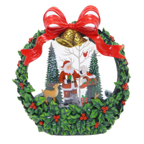 LED Snow Globe Santa Christmas Wreath