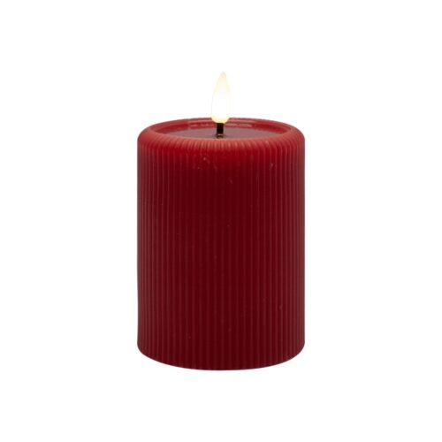Aura LED Ribbed Candle, Red Medium Pillar