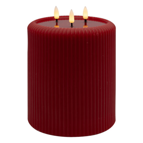 Aura LED Ribbed Candle, Red 3 Wick