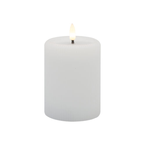 Aura LED Ribbed Candle, White Medium Pillar