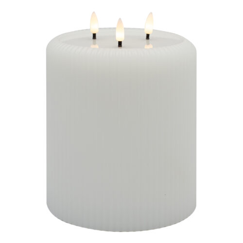 Aura LED Ribbed Candle, White 3 Wick